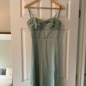 Azazie Satin Stretch Midi in Agave Color